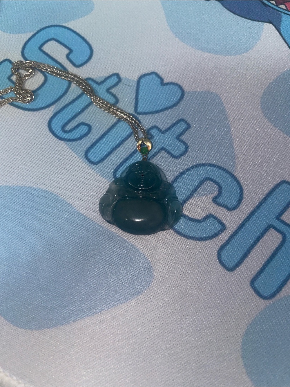 Dark Green Jade Buddha Pendant Necklace - Women Jewelry